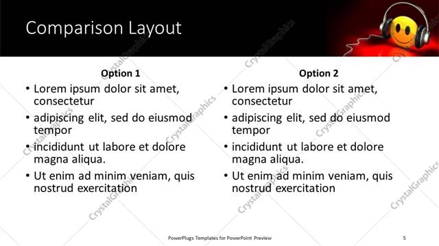Comparison presentation slide layout