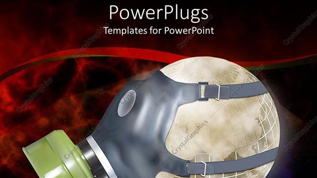  Presentation with earth pollution - Smokey globe wearing gas mask depicting pollution on earth