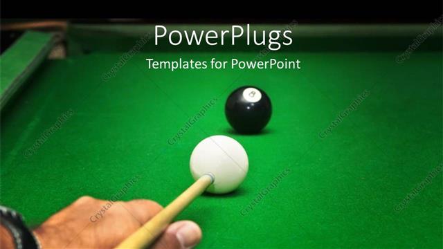  Presentation with last - Snooker board with man playing cue against last ball