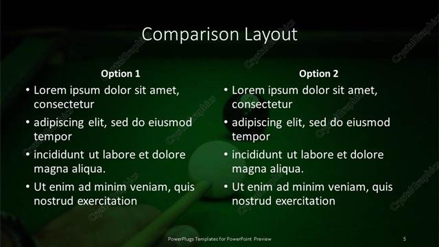 Comparison presentation slide layout