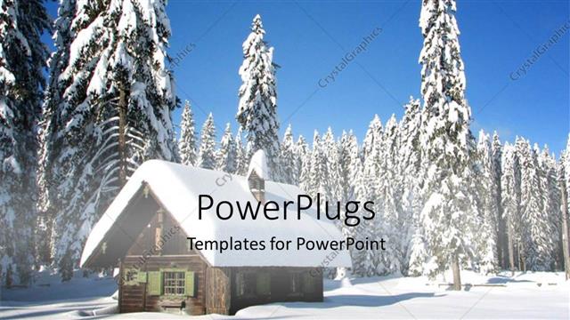  Presentation with snow - Snow falling on christmas trees and small house in winter