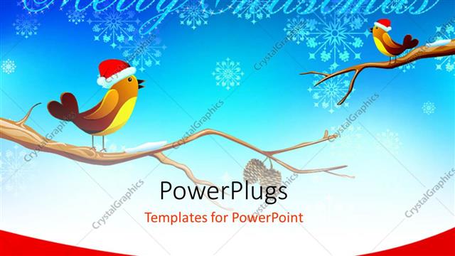  Presentation with snow flakes - Snow flakes with Merry Christmas text and birds with Santa caps