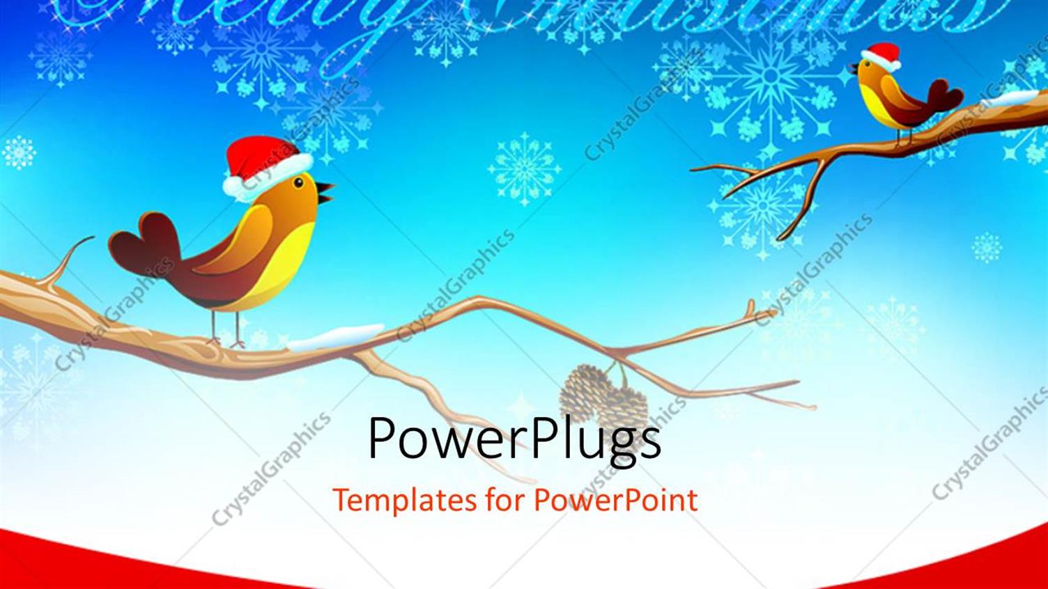 Featuring Snow Flakes with Merry Christmas Text and Birds with Santa Caps