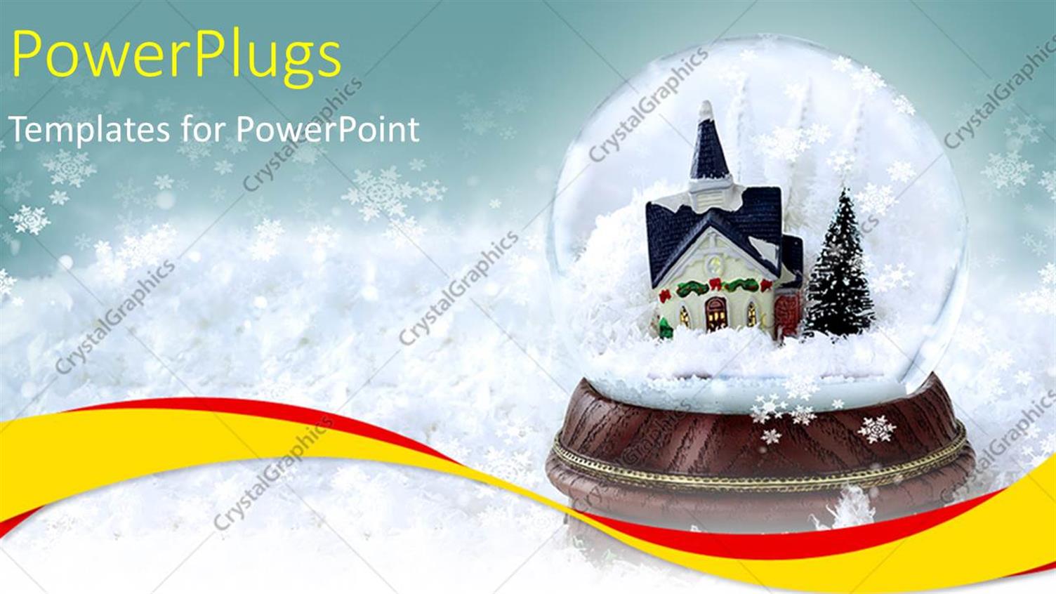 Featuring Snow Globe with Church and Christmas Trees Inside. Copy Space Available