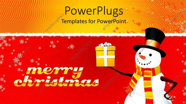  Presentation with merry christmas - A snow man holding a gift a text that spells out 