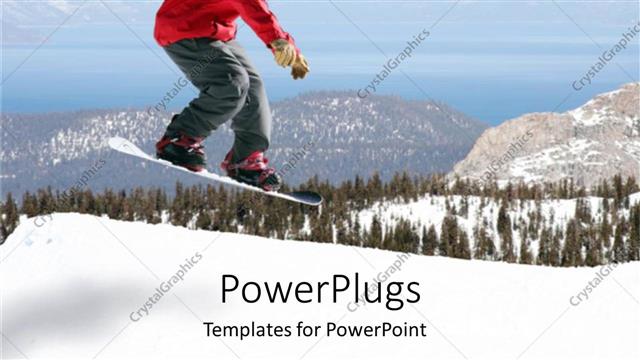  Presentation with sports - Snowboarded jumping on snowy scenery with mountains and trees