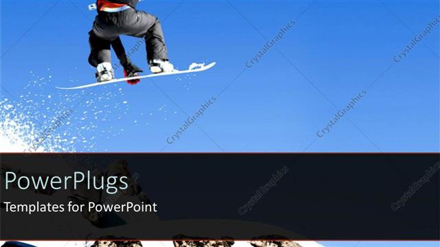  Presentation with blue mountain - Snowboarder jumping over snowy mountain, blue sky