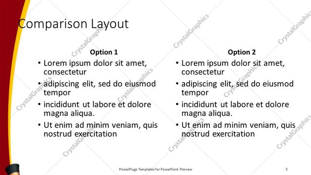 Comparison presentation slide layout