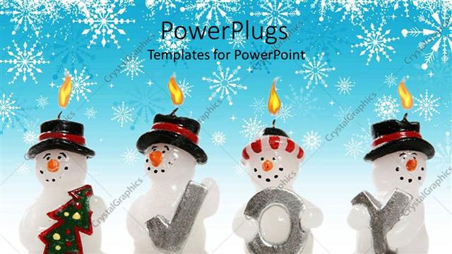  Presentation with snowmen - Snowman candle with Christmas tree and three more snowmen with letters spelling joy