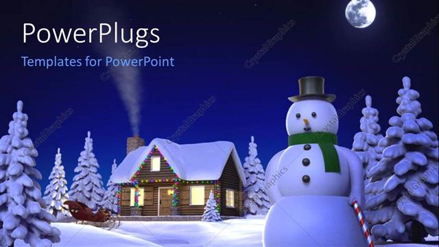  Presentation with cabin - A snowman and a house in its background