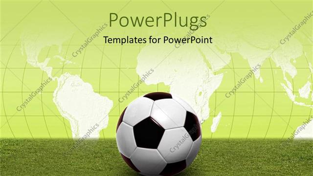  Presentation with global - Soccer ball on green pitch?with world map in background?