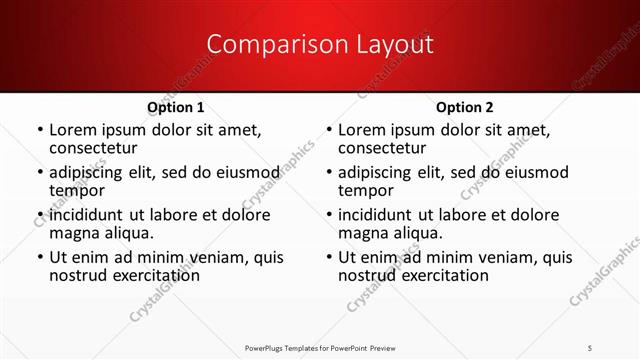 Comparison presentation slide layout