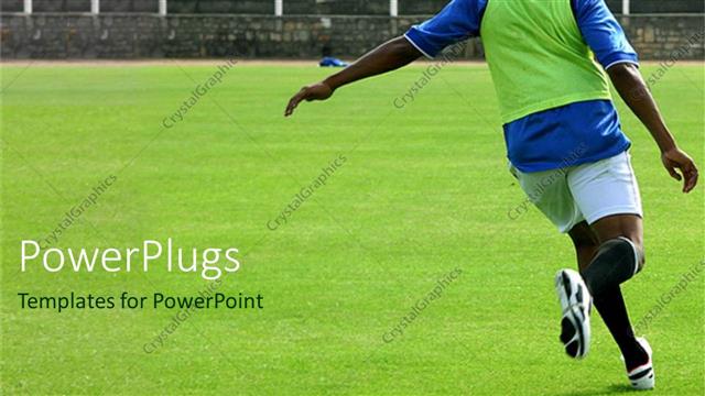  Presentation with football field - Soccer player on green grassy field playing soccer on empty playground