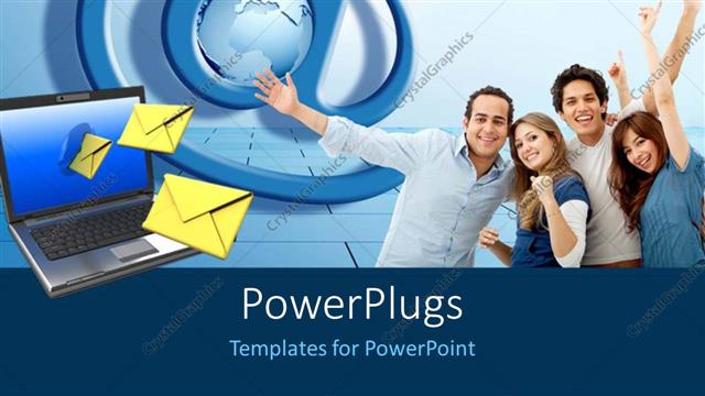  Presentation with email - Social media depiction with email symbol and message out of laptop screen