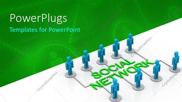  Presentation with social - Nine blue colored 3D characters standing round text that spell out the words 