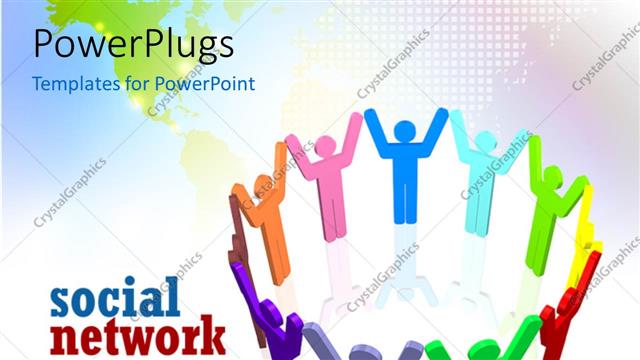  Presentation with holding hands - Social network depiction with colored 3D people holding hands in circle