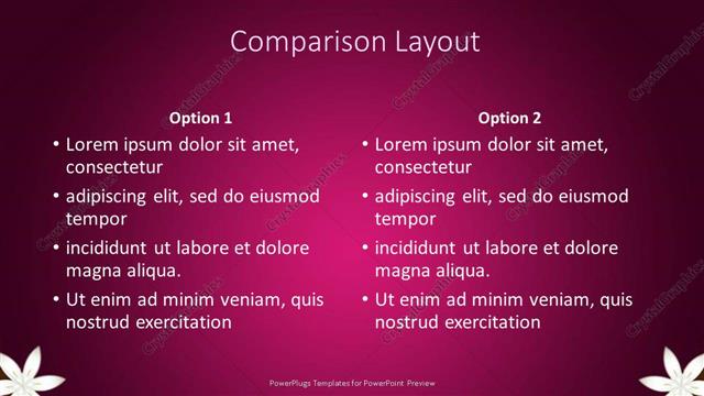 Comparison presentation slide layout
