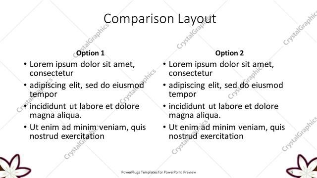 Comparison presentation slide layout