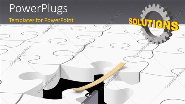  Presentation with solution - Solved white puzzle pieces with a missing piece and a gear
