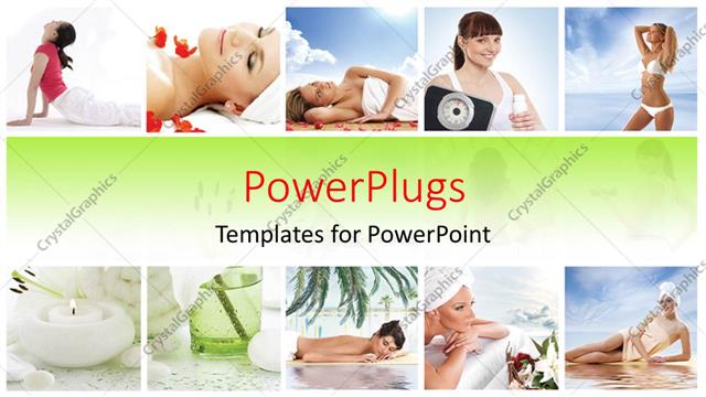  Presentation with treatment - Lots of tiles showing ladies practicing yoga and enjoying a spa treatment.