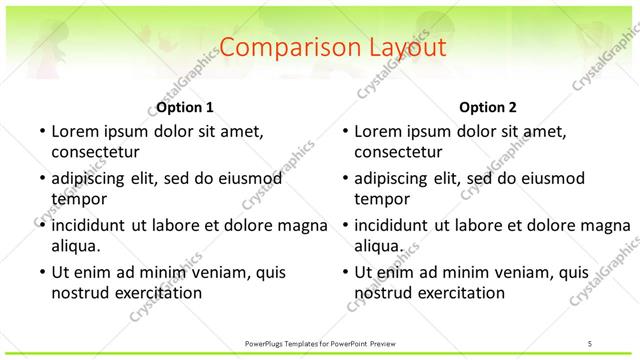 Comparison presentation slide layout
