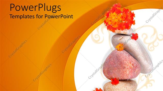  Presentation with zen stones - Spa theme with various zen stones and little orange flowers on white and orange background