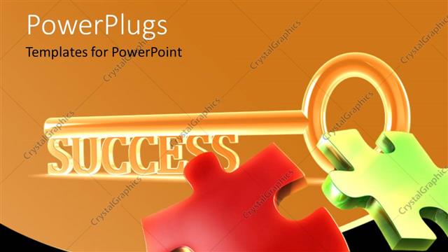  Presentation with orange colored - Sparkling success key with colored jigsaw puzzle pieces on orange background