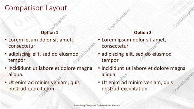 Comparison presentation slide layout