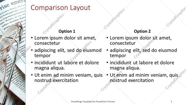 Comparison presentation slide layout