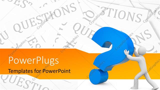 Presentation with important - 3D man pushing large blue question mark symbol