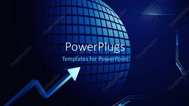  Presentation with blue financial - Sphere with grid lines and financial graph on blue background