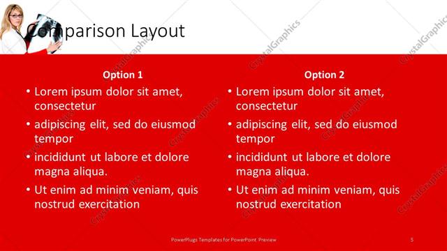 Comparison presentation slide layout