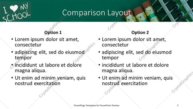 Comparison presentation slide layout