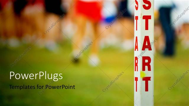  Presentation with race - Sport depiction with close-up of start line in athletic race