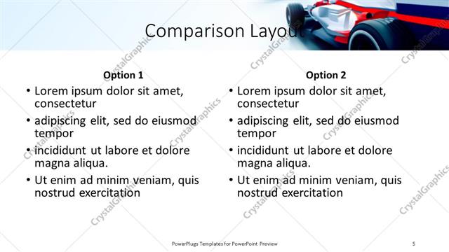 Comparison presentation slide layout