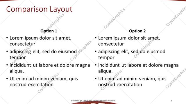 Comparison presentation slide layout