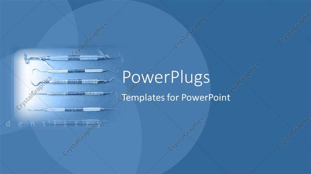  Presentation with dentistry - Spotlight depicting dental equipment with various dental tools and the word dentistry on teal blue background