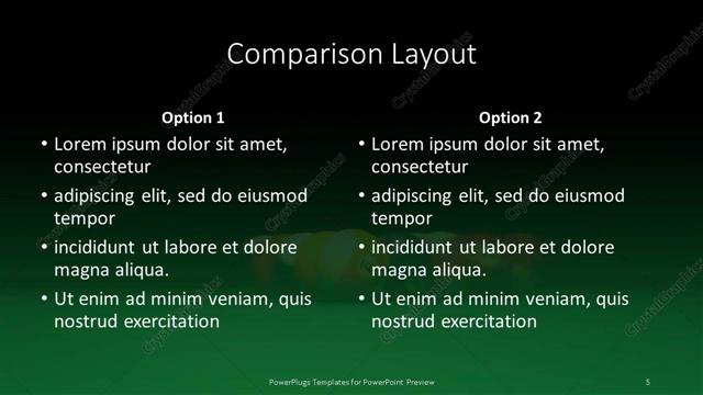 Comparison presentation slide layout