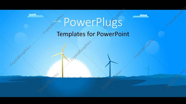  Presentation with wind turbines - A painting showing two wind turbines on a landscape