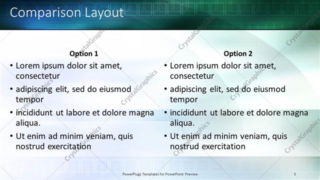 Comparison presentation slide layout