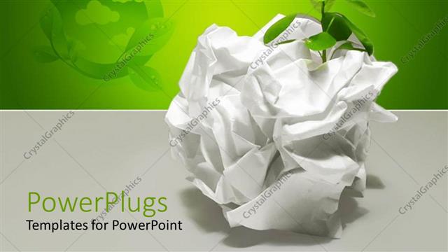  Presentation with recycle - A squeezed piece of white colored paper with a plant in it