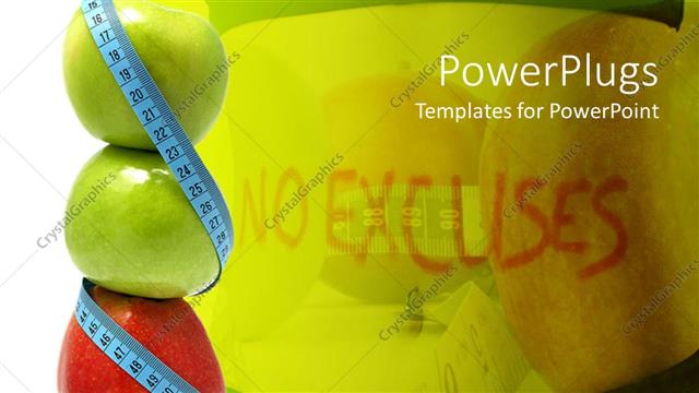  Presentation with tape - Stack of apples wrapped with measuring tape, no excuses