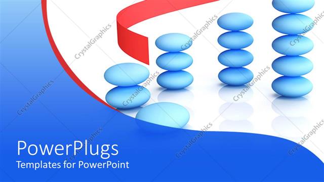  Presentation with red white blue - Stack of blue pebbles with a red arrow on a white background