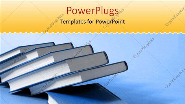  Presentation with stack books - Stack of books facing away from viewer on blue background