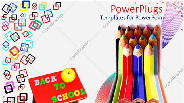  Presentation with stack books - Stack colored pencils next to pile of books, back to school