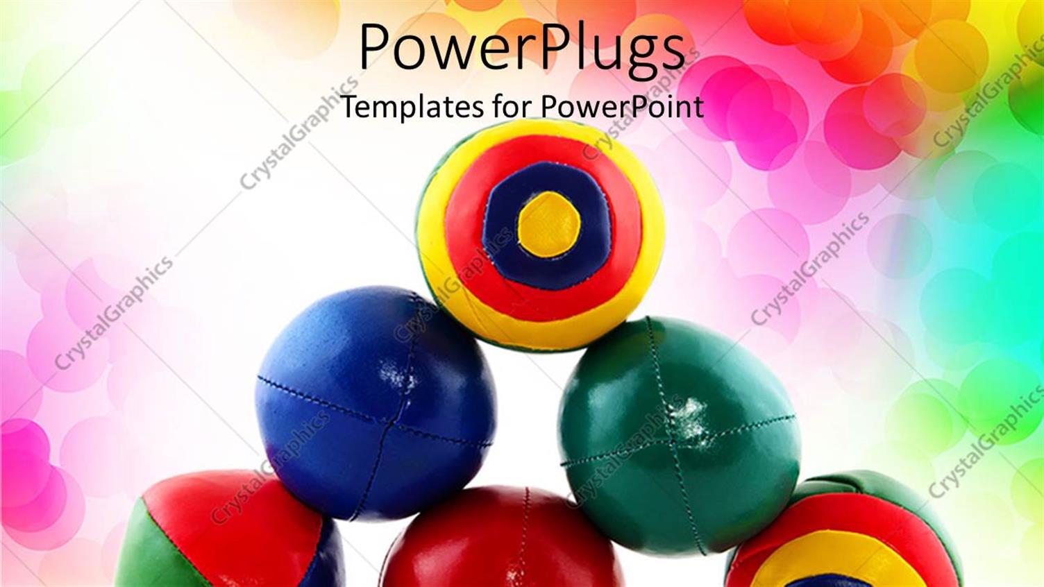 Featuring Stack of Colorful Juggling Balls, Rainbow Dot Background