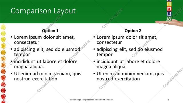 Comparison presentation slide layout