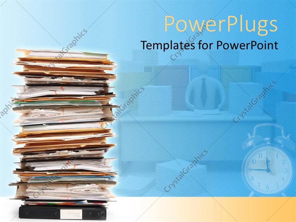 PowerPoint Template stack of documents and files in folders pile with