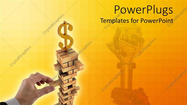 Presentation with gold dollar sign - A stack of gold bars with a hand and a large follae sign