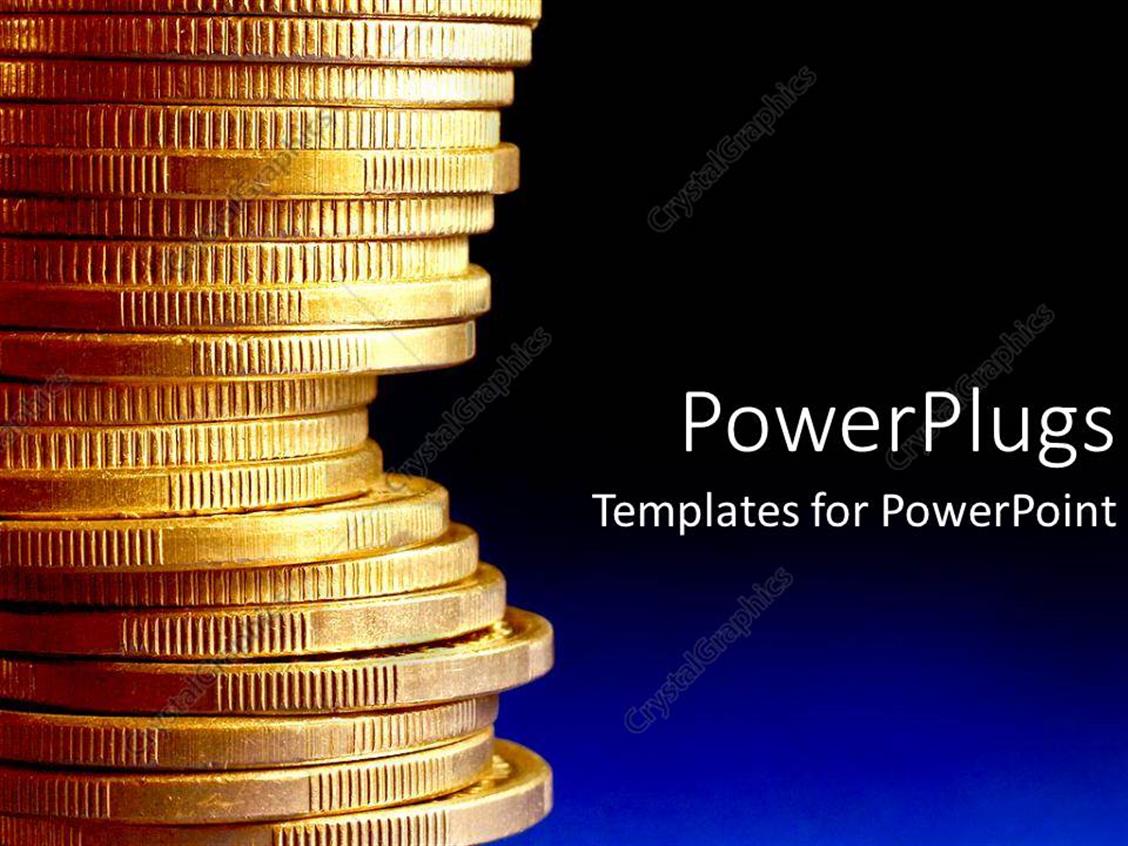 PowerPoint Template Stack of gold coins over blue background (14591)